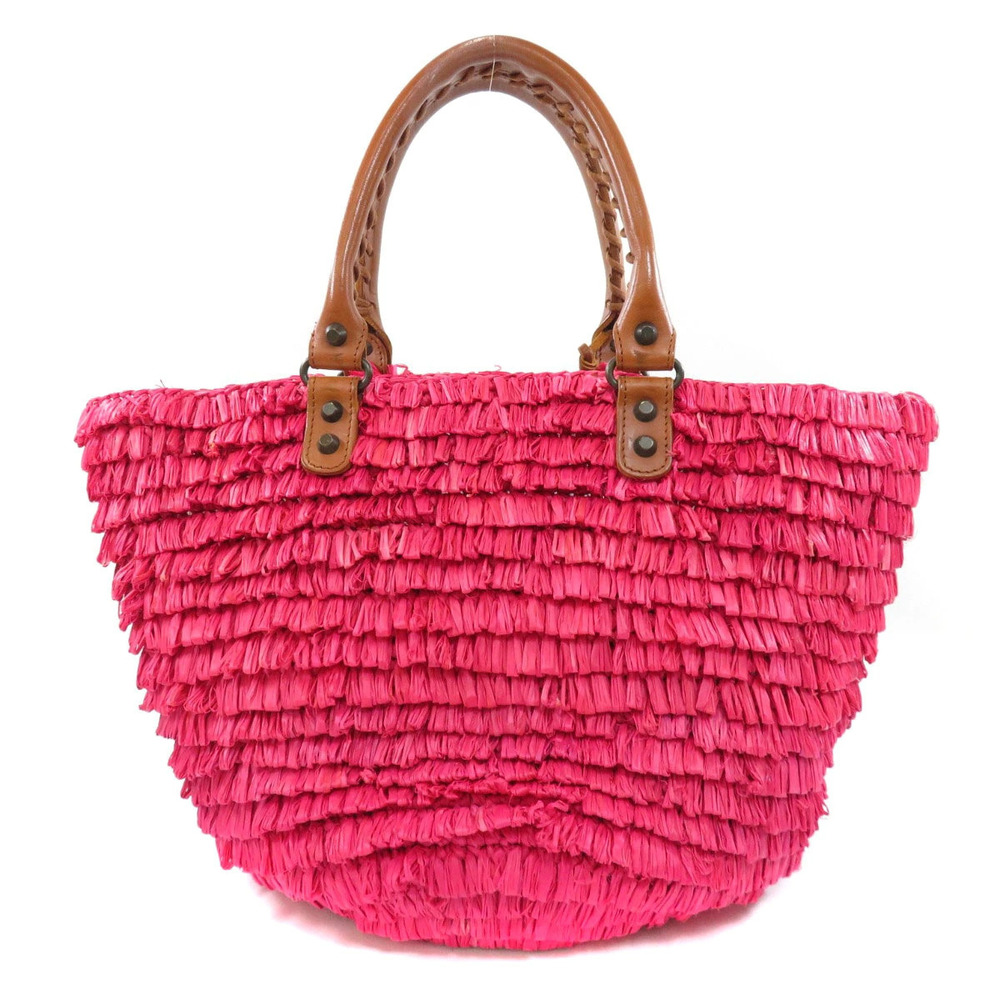 Balenciaga Bag Straw Leather Tote Tan